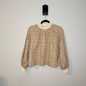 Zara Beige Lace Trim Blouse